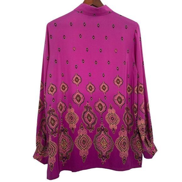 Silk Lore By Beth Terrell 100% Silk Button Front Blouse Pink/Orange Size Small - Picture 7 of 9